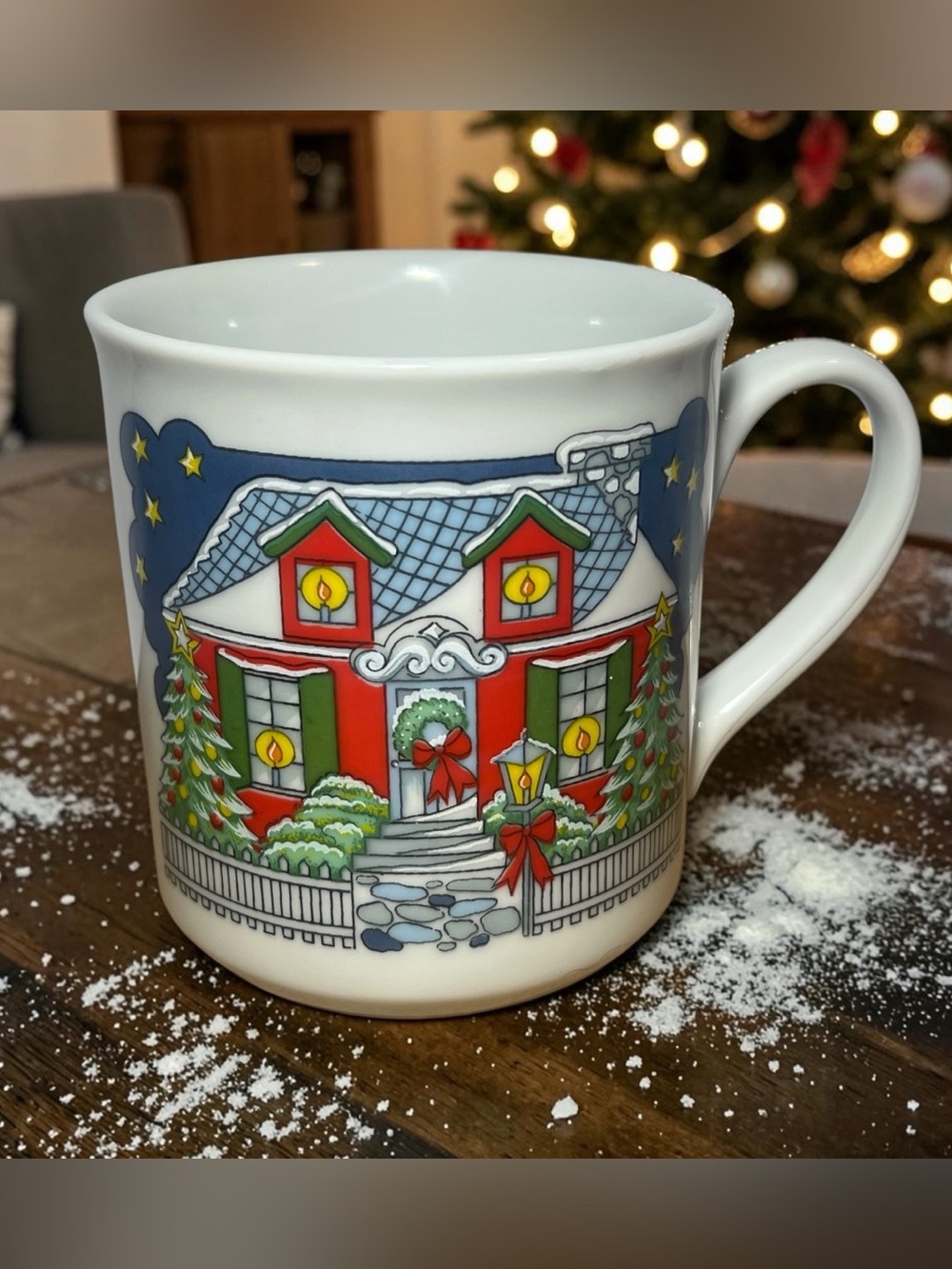 Vintage 90s Festive Red Holiday House Ceramic Mug